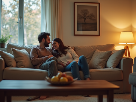 Couple cuddling on the couch