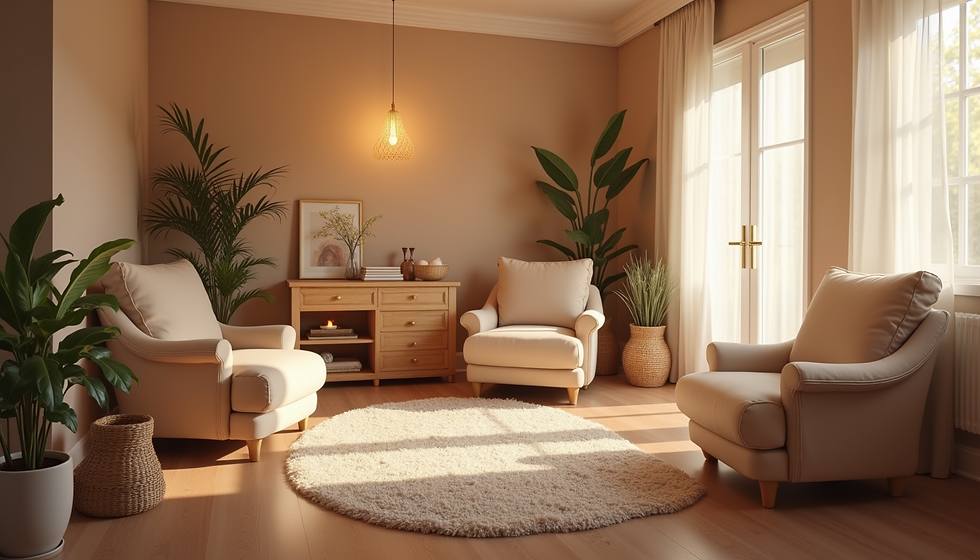 Therapy office with light streaming in