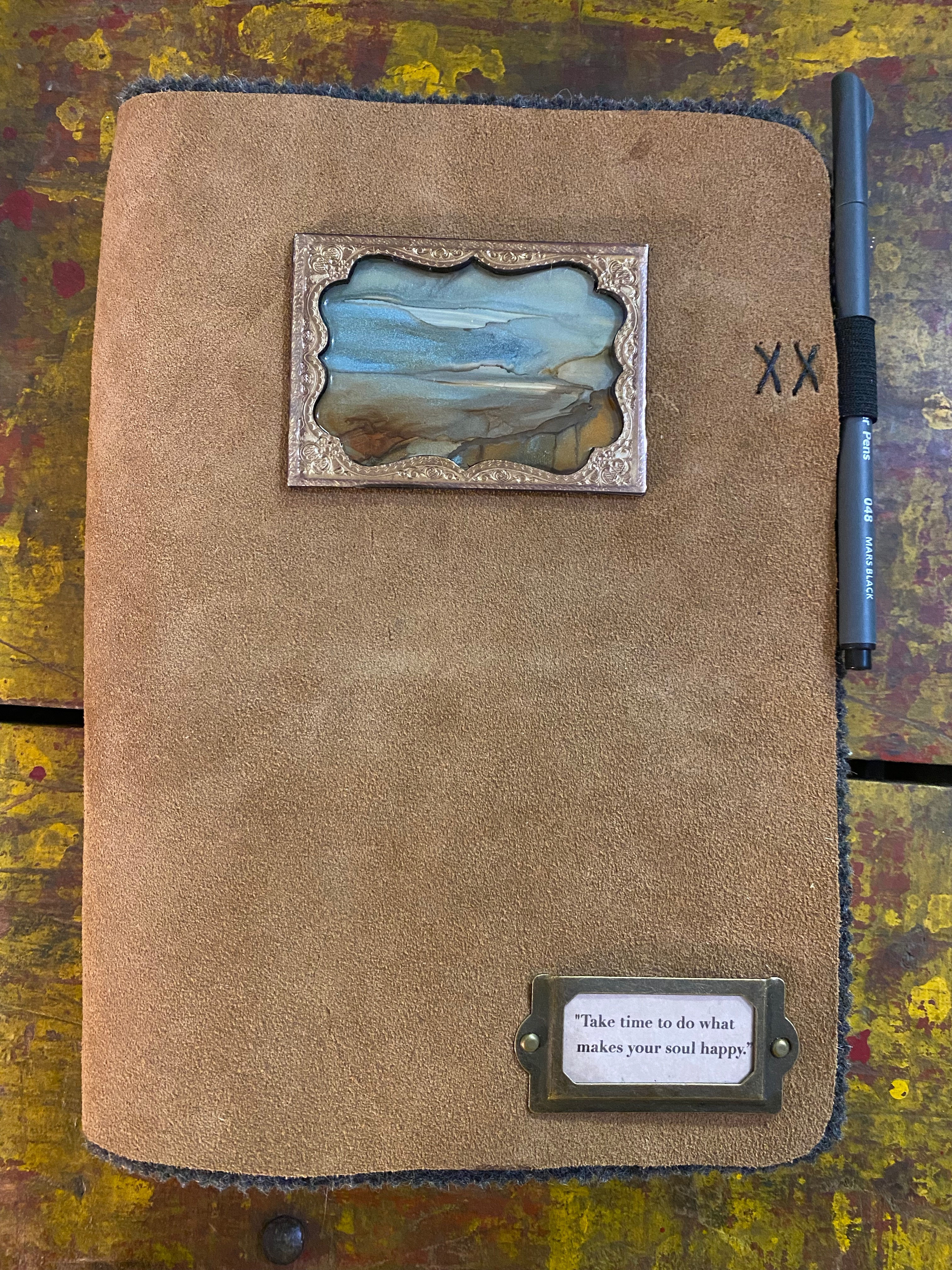 Re-Fillable Suede Journal w/ Hand-painted Medallion