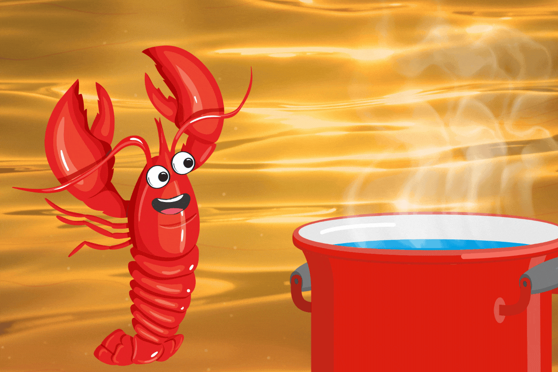 A lobster in front of a pot
