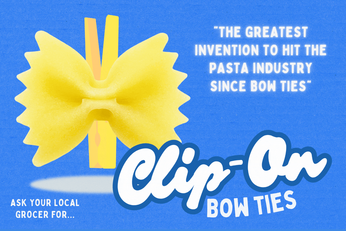 a piece of bow tie pasta with a clip