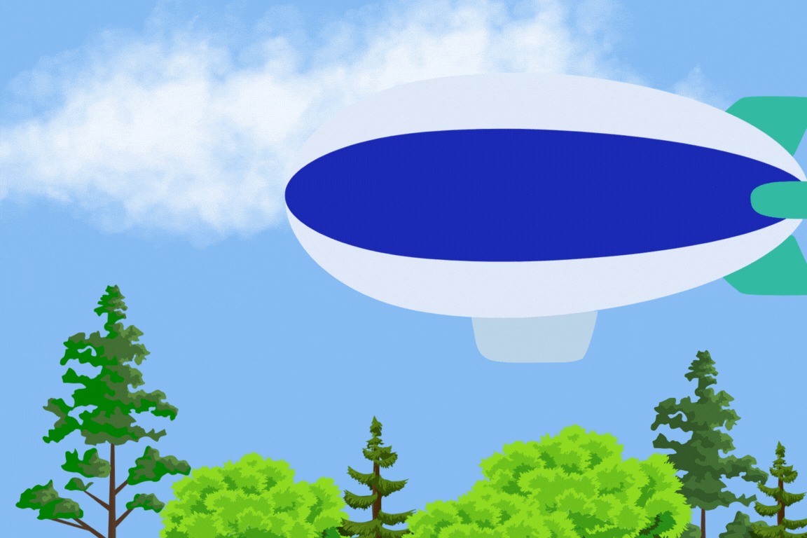 A blimp floating in the sky