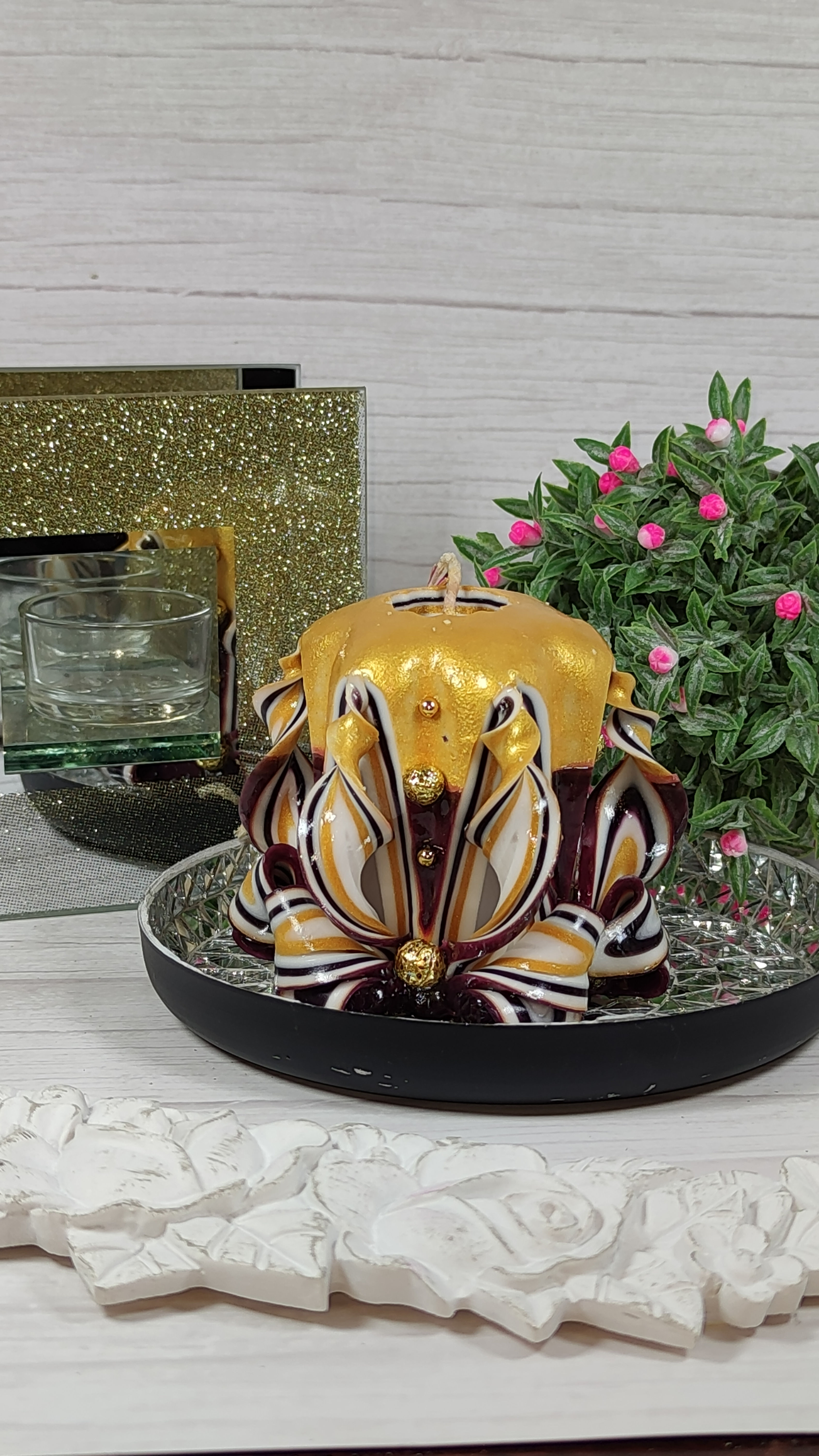 Geschnitzte Kerze | gold