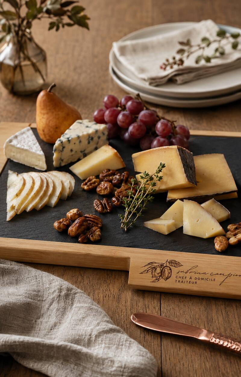 Aperçu de la planche bambou et ardoise Sabrina Campion Traiteur | Bamboo and slate board preview