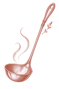 Illustration rose cuivré de deux louches fumantes
