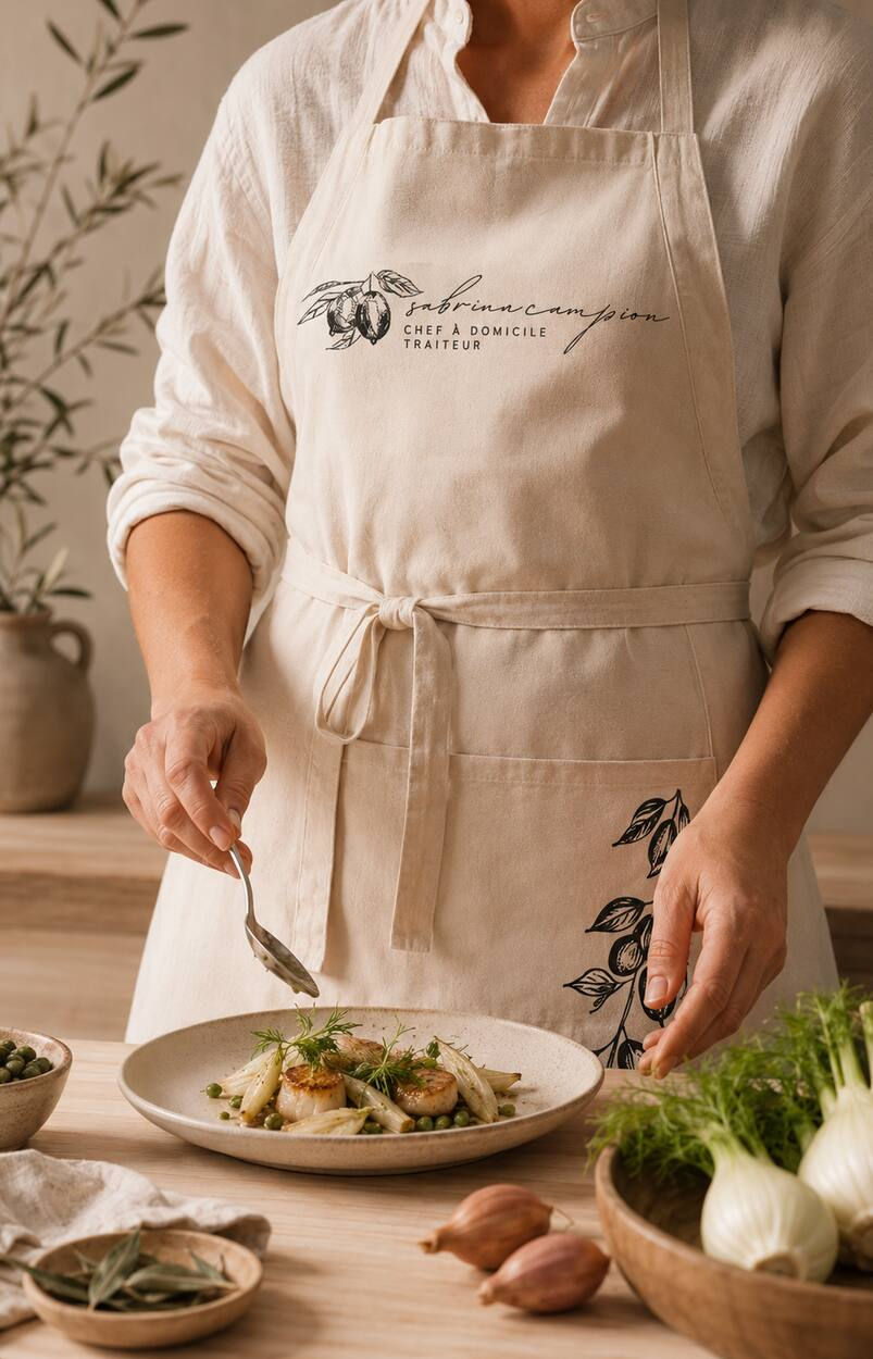 Aperçu du tablier artisanal Sabrina Campion Traiteur | Premium artisan apron preview