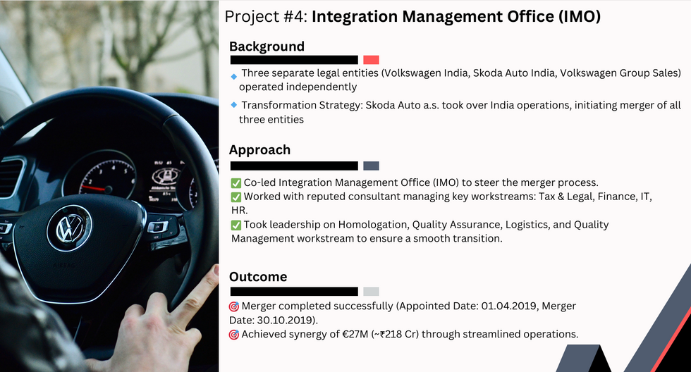 Integration Management Office (IMO) - Merger of Volkswagen India, Skoda Auto India, and Volkswagen G