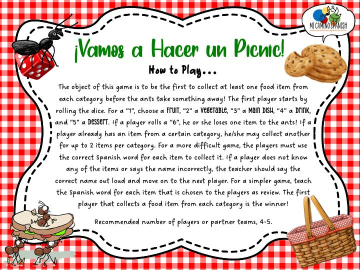 Thumbnail: Spanish Picnic Game! (PDF Game to Learn Food Vocabulary in Spanish!)
