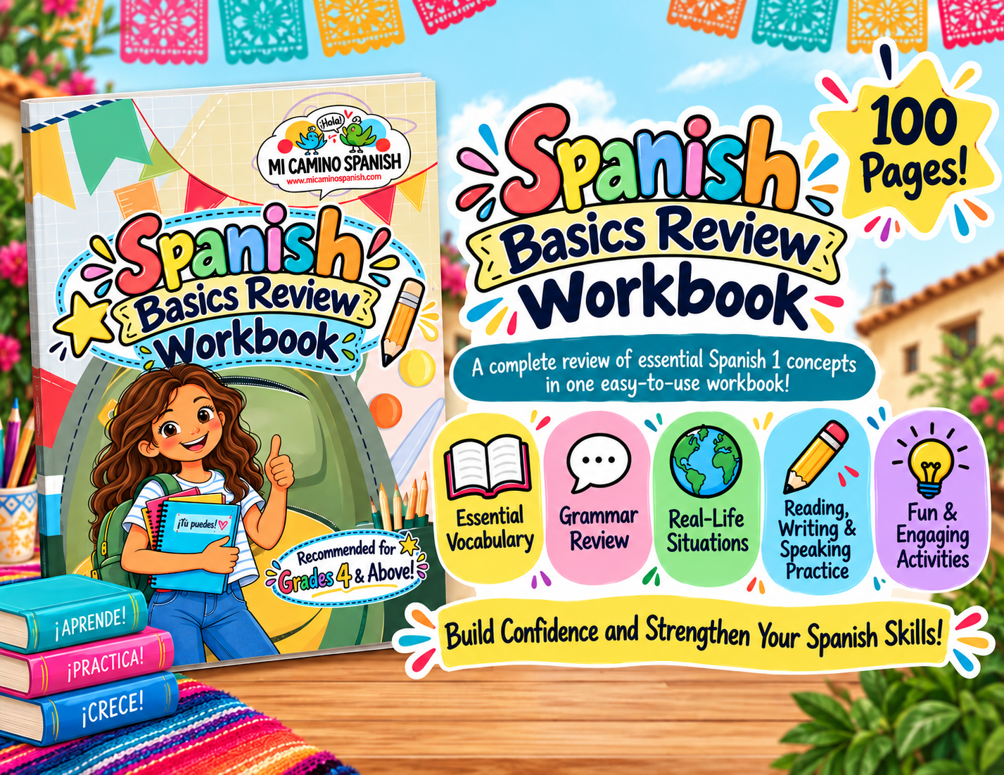 Spanish Basics Review Workbook ~ 100 pages! (Grades 4 & Above!)