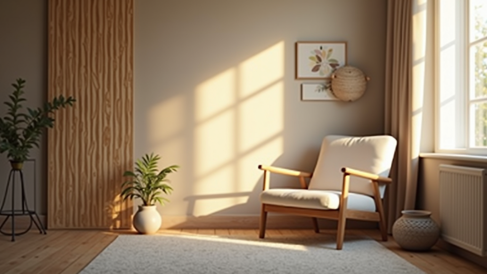 Eye-level view of a cozy therapy room with a comfortable chair and soft lighting