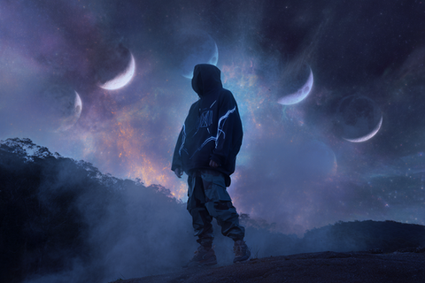 Moon, Person with Hoodie. Mood, Atmosphere