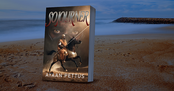 Sojourner book cover on a beach by Ayaan Pettus 