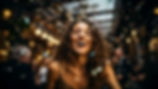 portrait-happy-young-woman-in-party-on-restaurant-cafe-or-office-falling-gold-confetti-blu