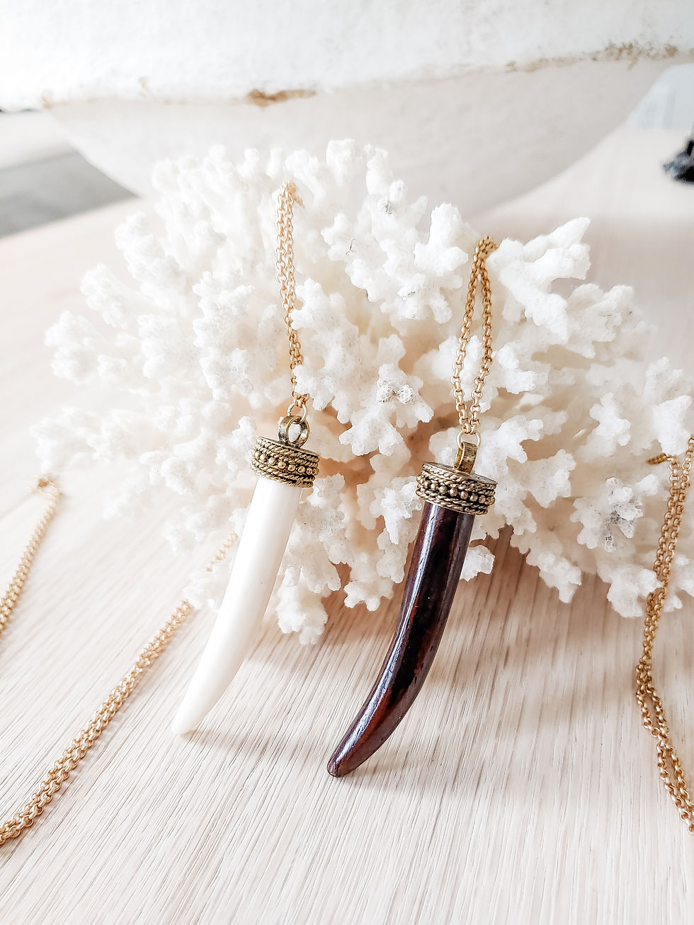 Small Horn necklace on Simple Gold Chain