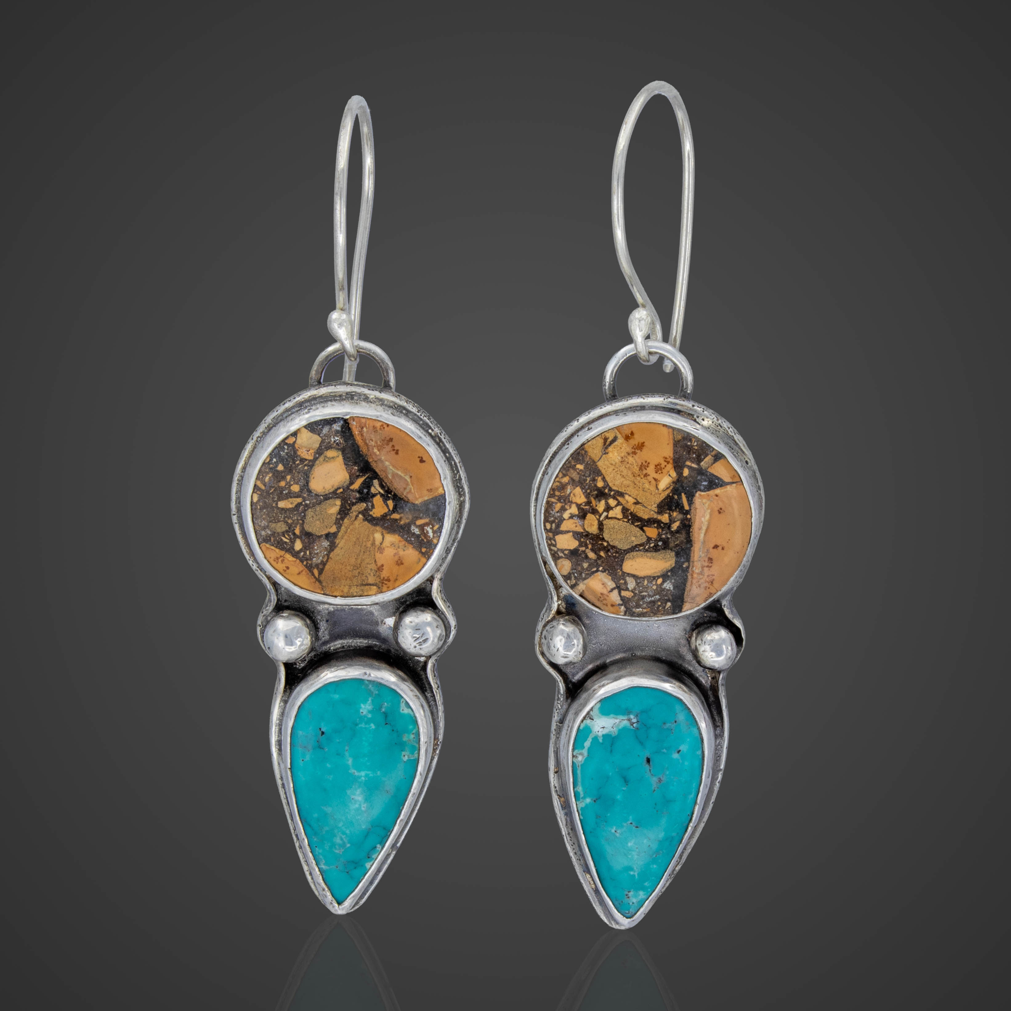 Jasper and turquoise sent in sterling silver with silver ear wire