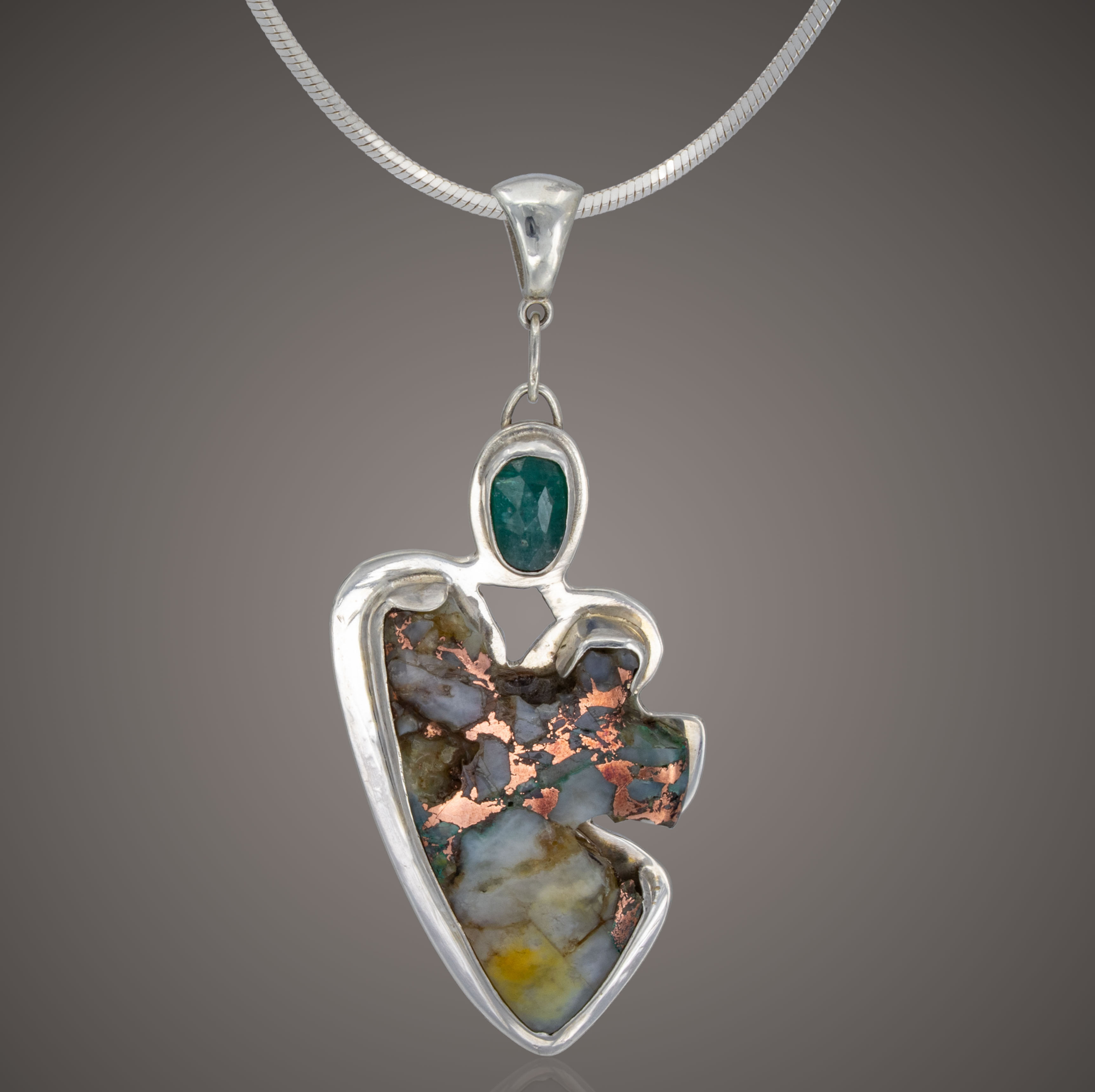 22" sterling silver necklace featuring acquadite and teal kyanite