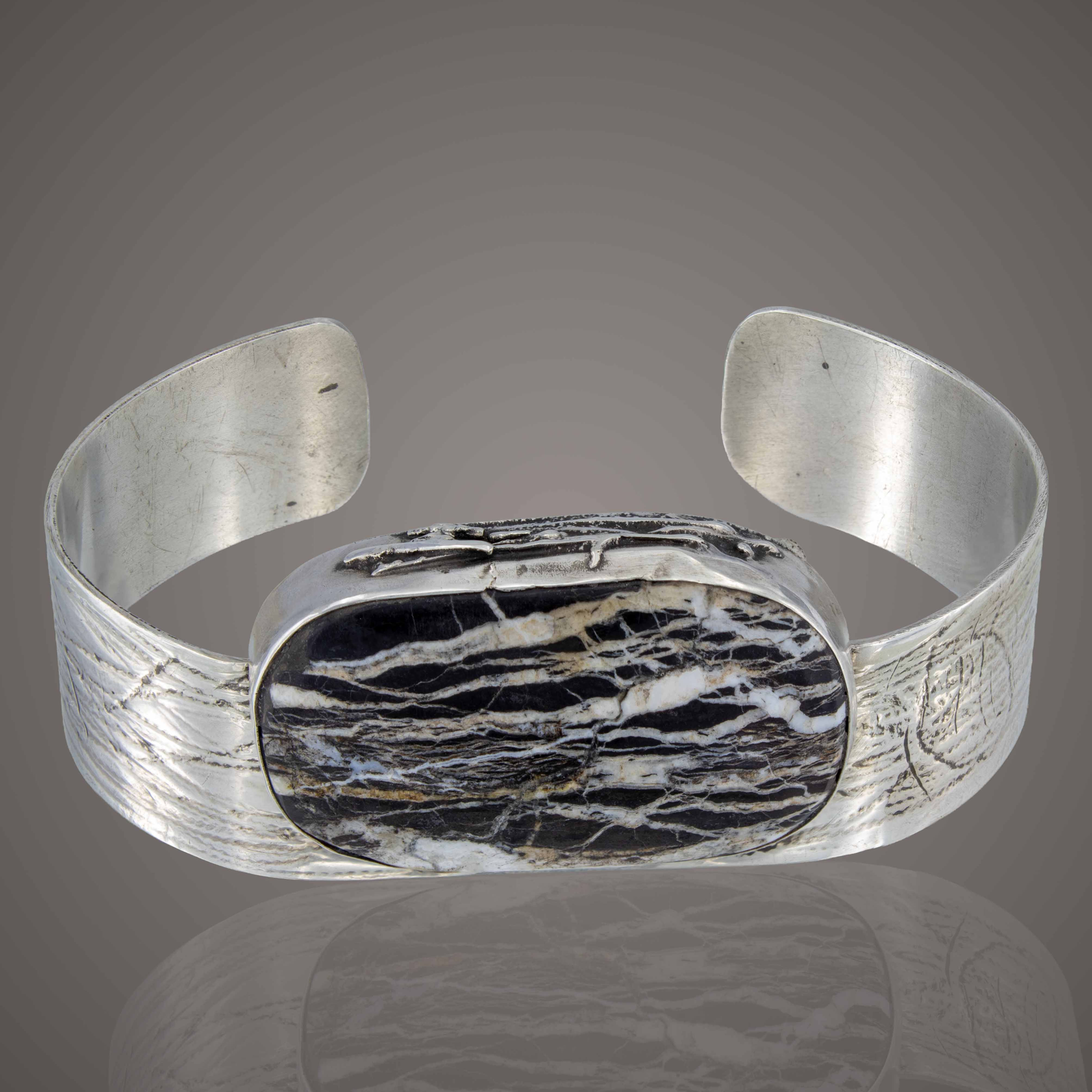 White buffalo stone on sterling silver cuff