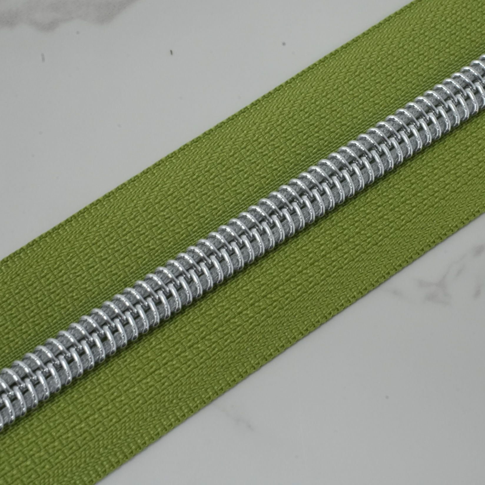 #5 Zipper Tape - AVOCADO with Silver Nylon Coils