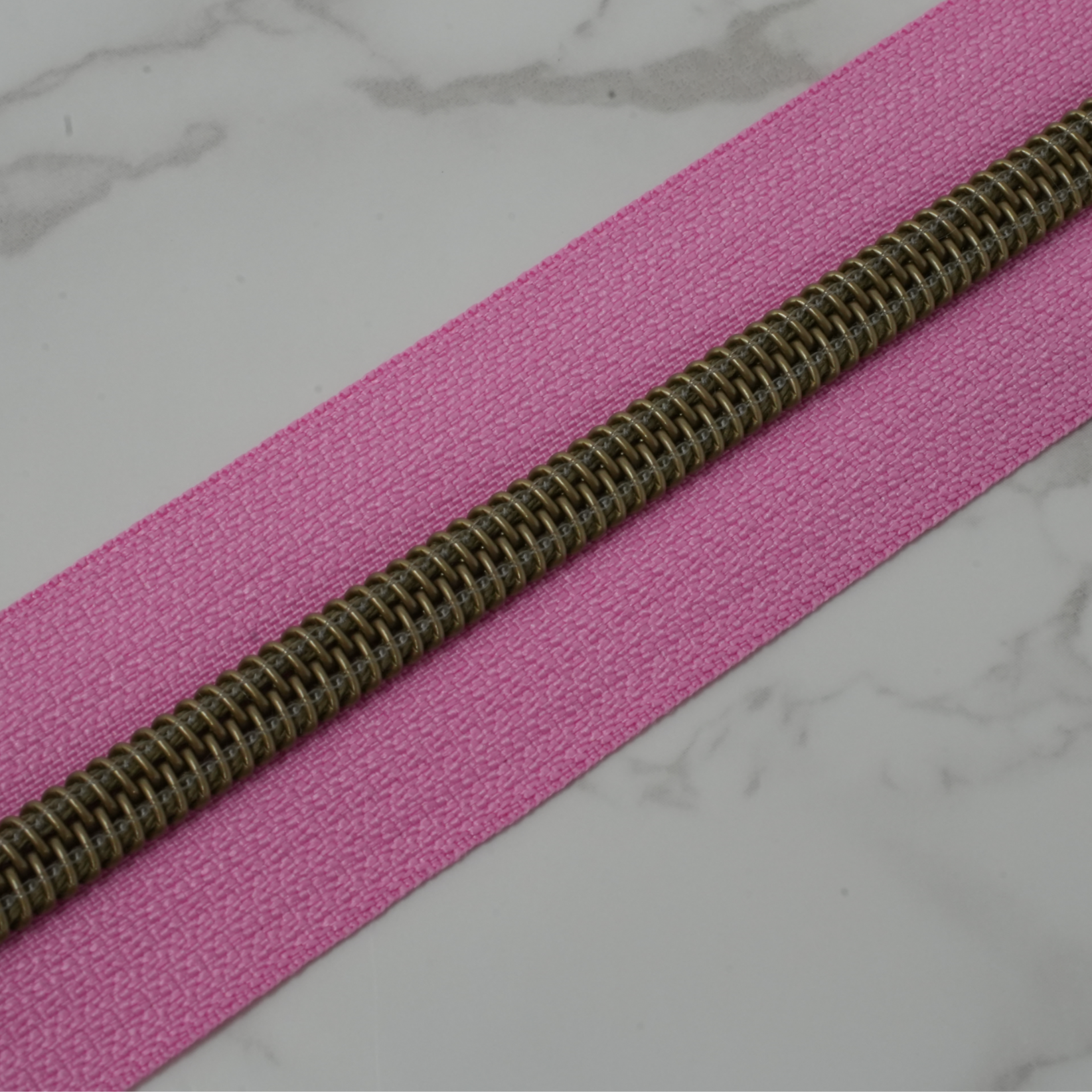 #5 Zipper Tape - SWEETHEART PINK with Bronze Nylon Coils