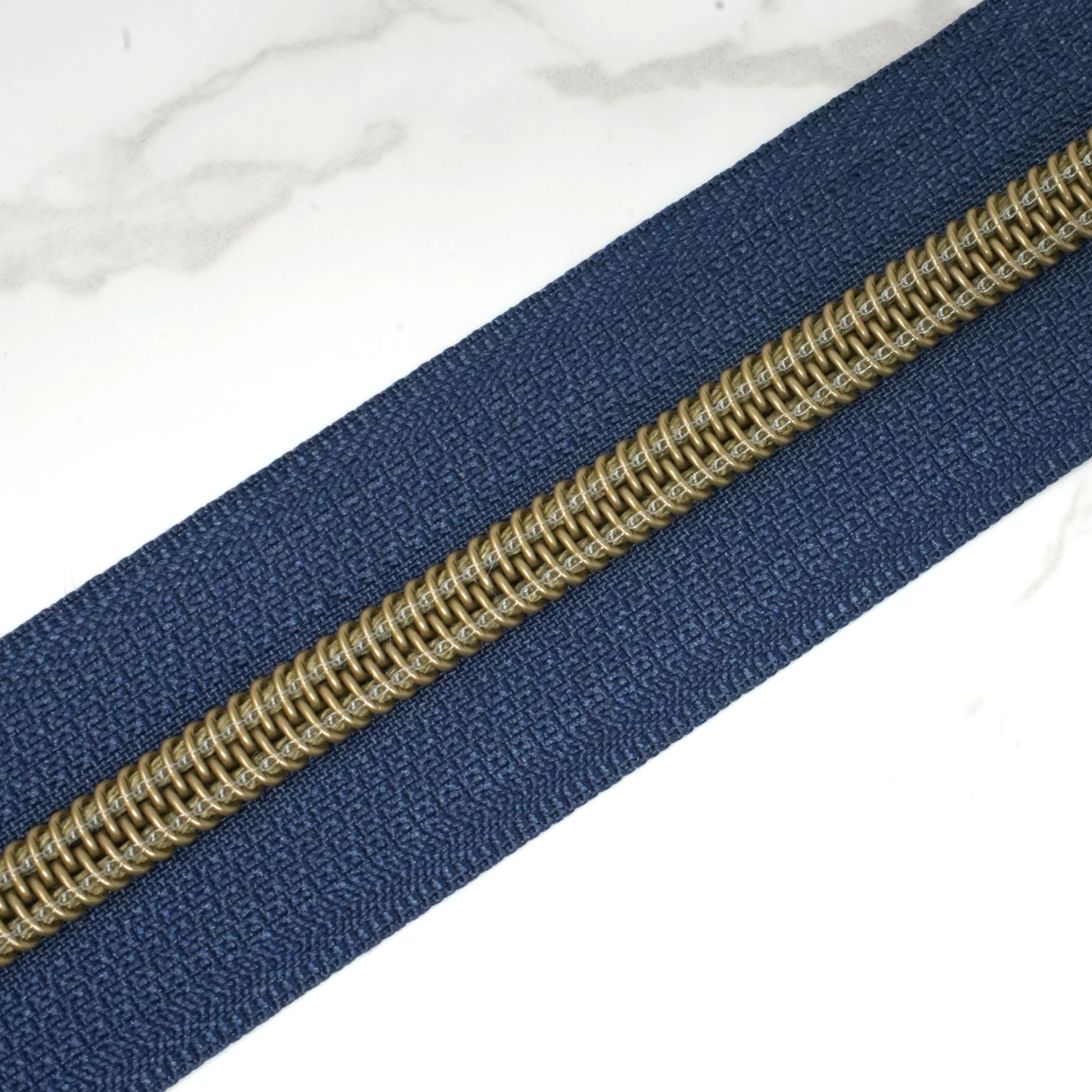 #5 Zipper Tape - NAVY with Bronze Nylon Coils