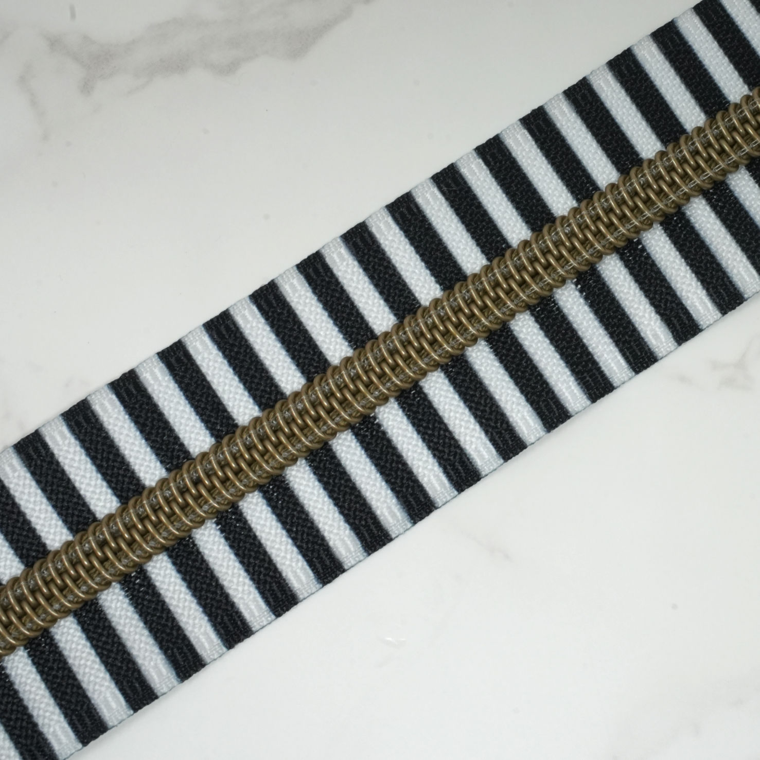 #5 Zipper Tape - PLAYFUL PANDA STRIPES with Bronze Nylon Coils