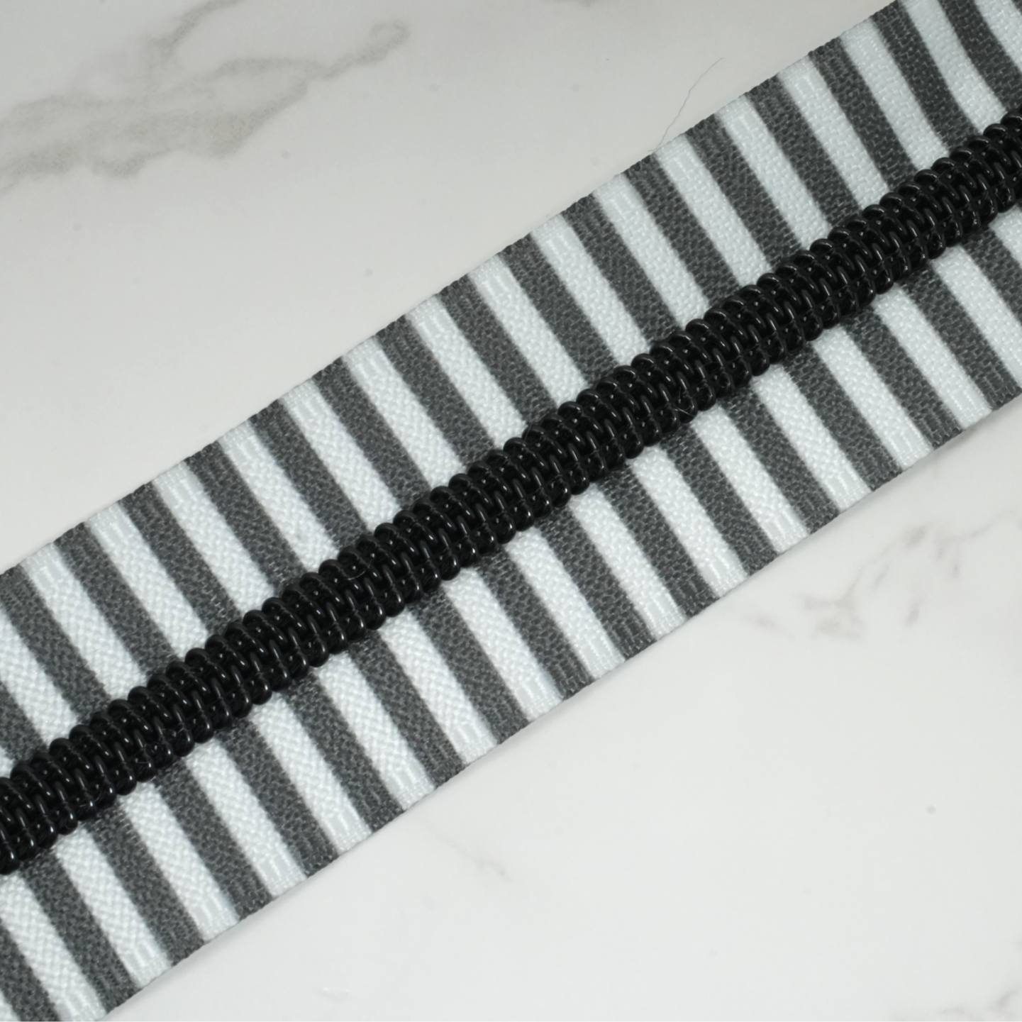 #5 Zipper Tape - GREY MINX STRIPES with Black Nylon Coils