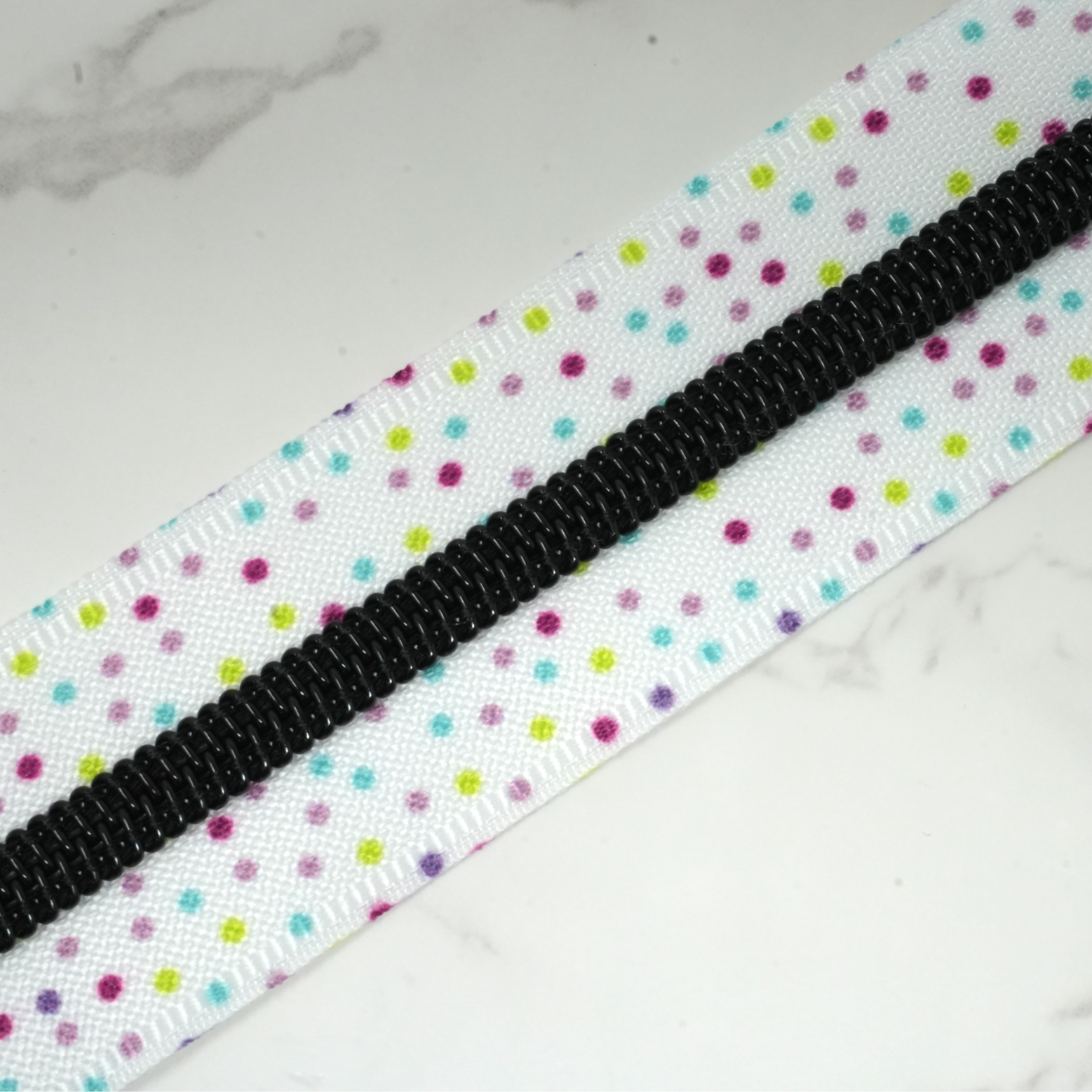 #5 Zipper Tape - COLORFUL WHIMSY DOTS with Black Nylon Coils