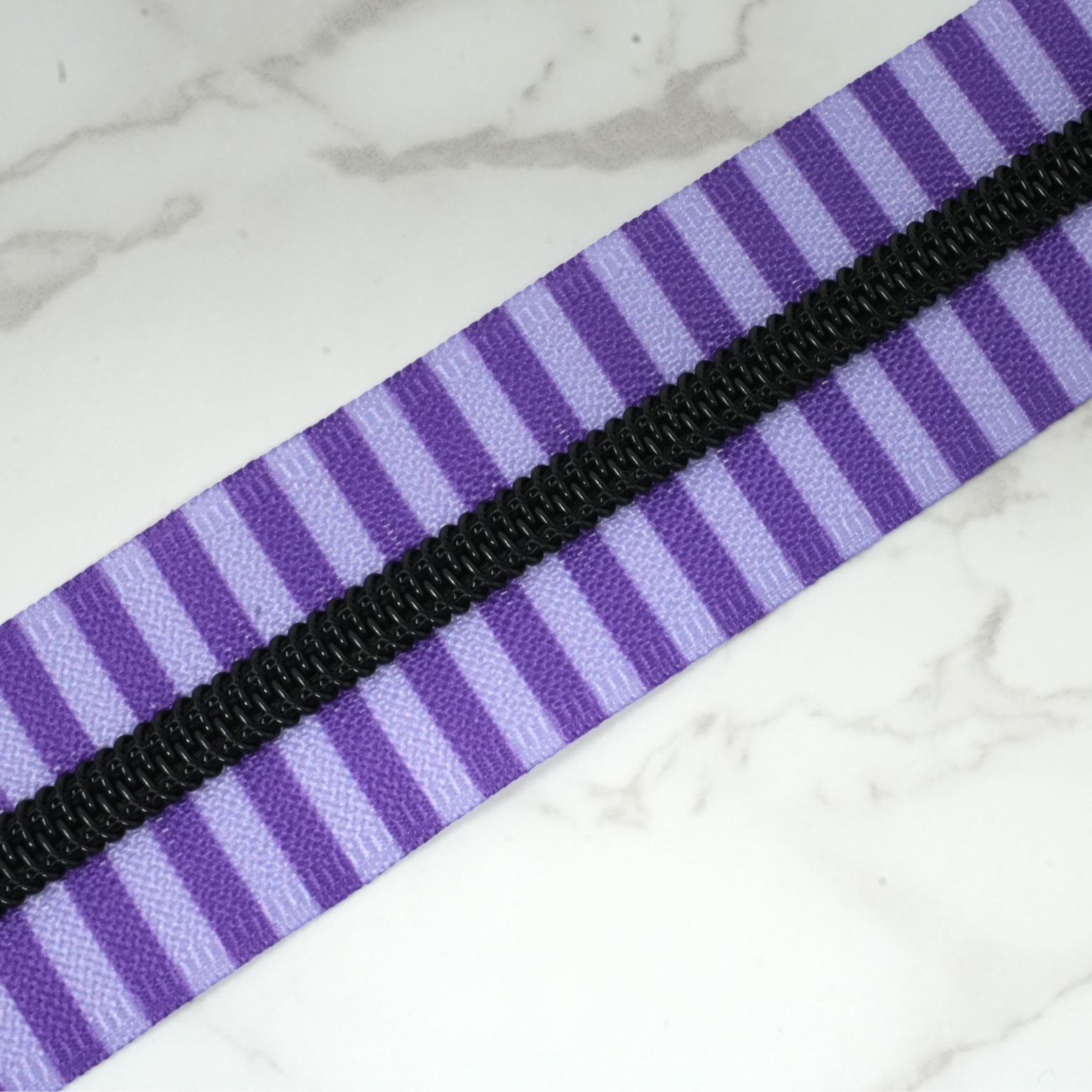 #5 Zipper Tape - PURPLE VELVET STRIPES with Black Nylon Coils