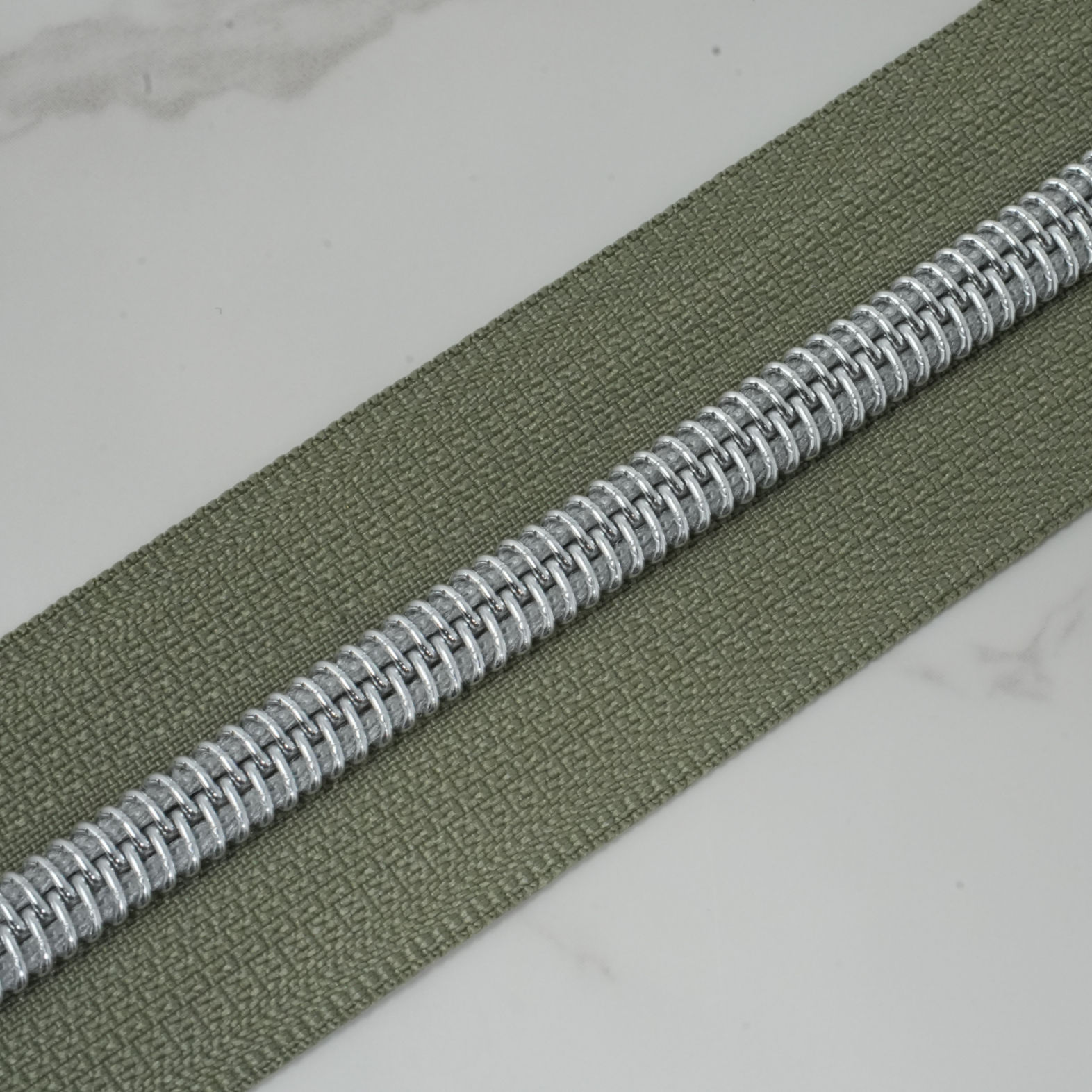 #5 Zipper Tape - MISTY MOSS with Silver Nylon Coils