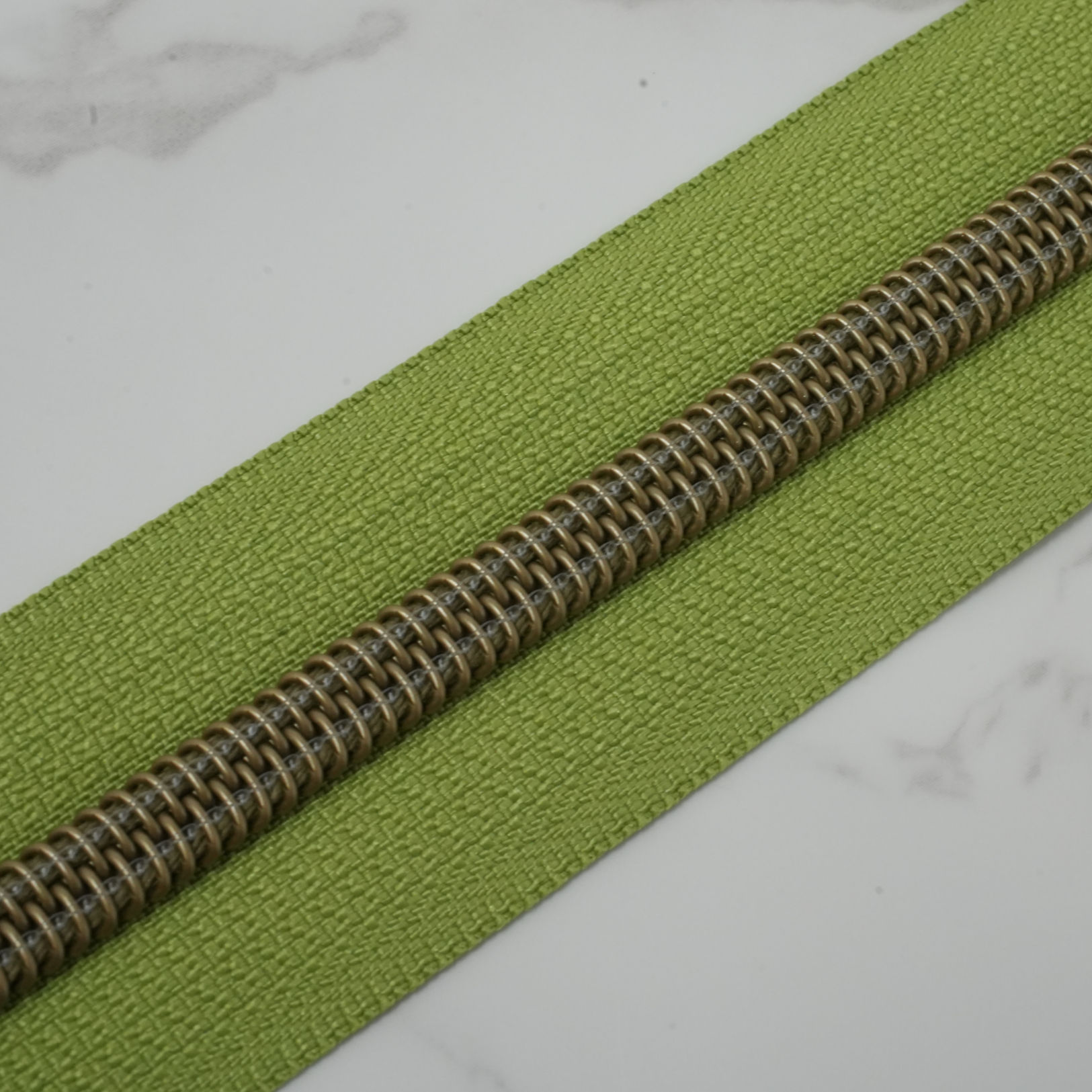 #5 Zipper Tape - AVOCADO with Bronze Nylon Coils