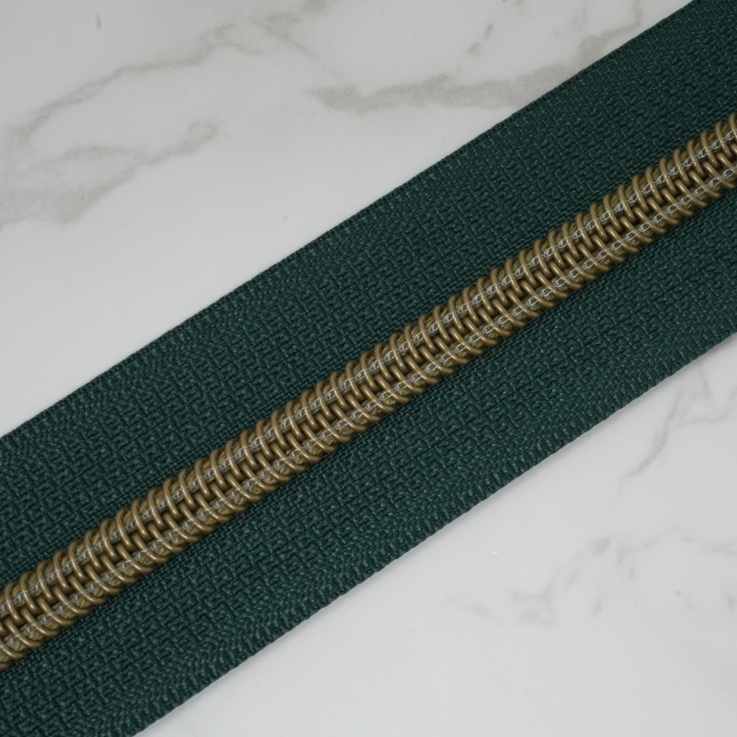 #5 Zipper Tape - DARK GREEN with Bronze Nylon Coils