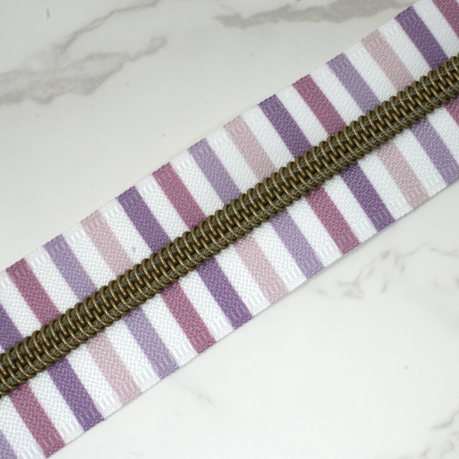 #5 Zipper Tape - SUGAR PLUM STRIPES with Bronze Nylon Coils