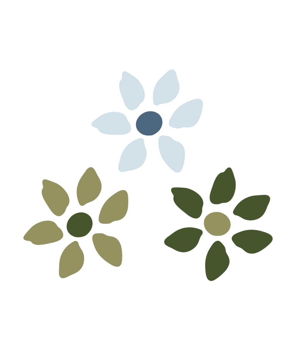 Hand drawn brand floral elements of green and blue