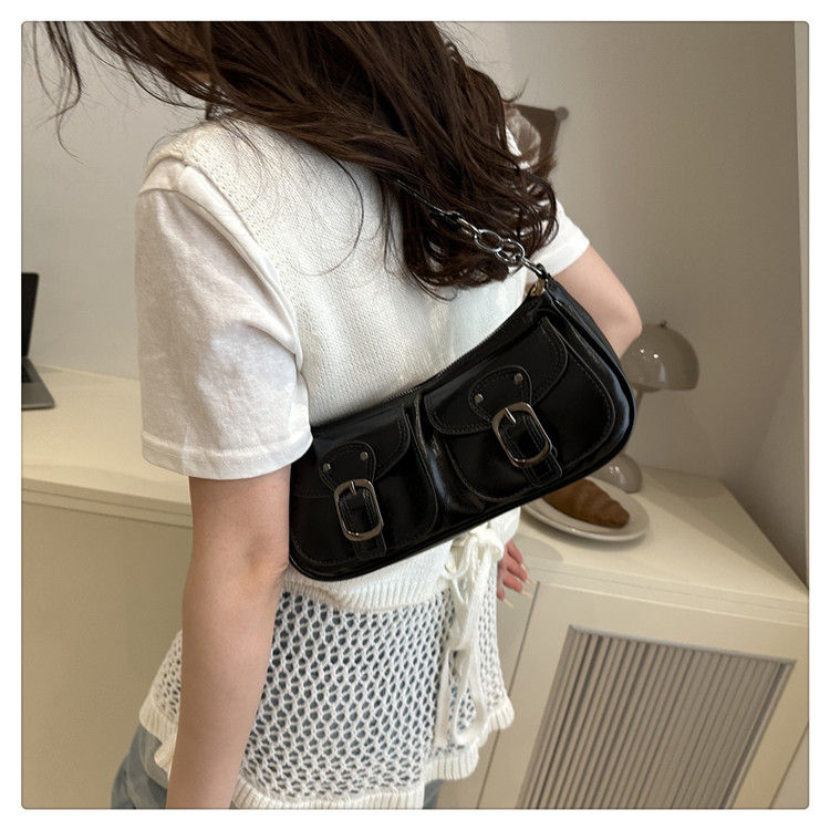 Miniatura: Bolsa Feminina Y2K de Ombro – Couro PU, Design Vintage Compacto com Bolsos Dup