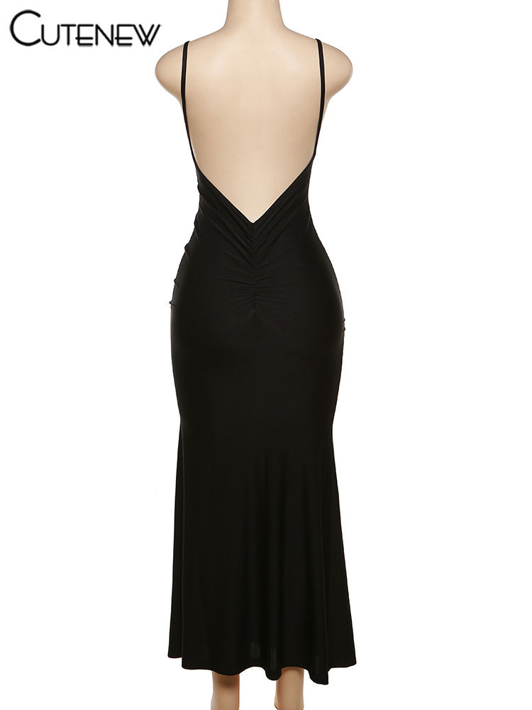 Miniatura: Vestido Longo Vermelho Nibber – Sexy, Costas Nuas, Alças Finas e Efeito Model