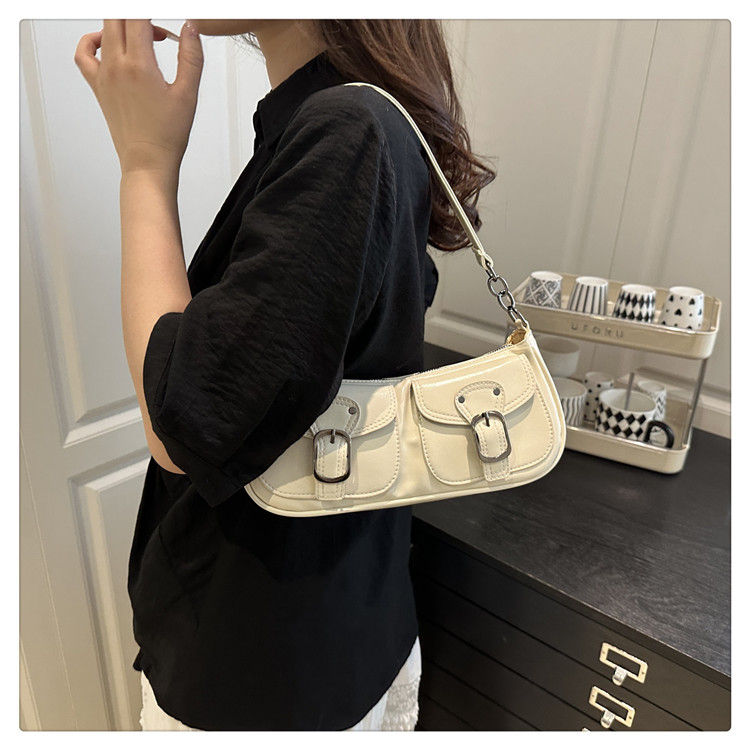Miniatura: Bolsa Feminina Y2K de Ombro – Couro PU, Design Vintage Compacto com Bolsos Dup