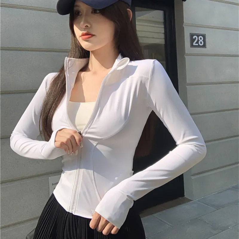 Miniatura: Cropped Feminino Manga Longa com Zíper – Modelagem Justa, Estilo Fitness e Ca