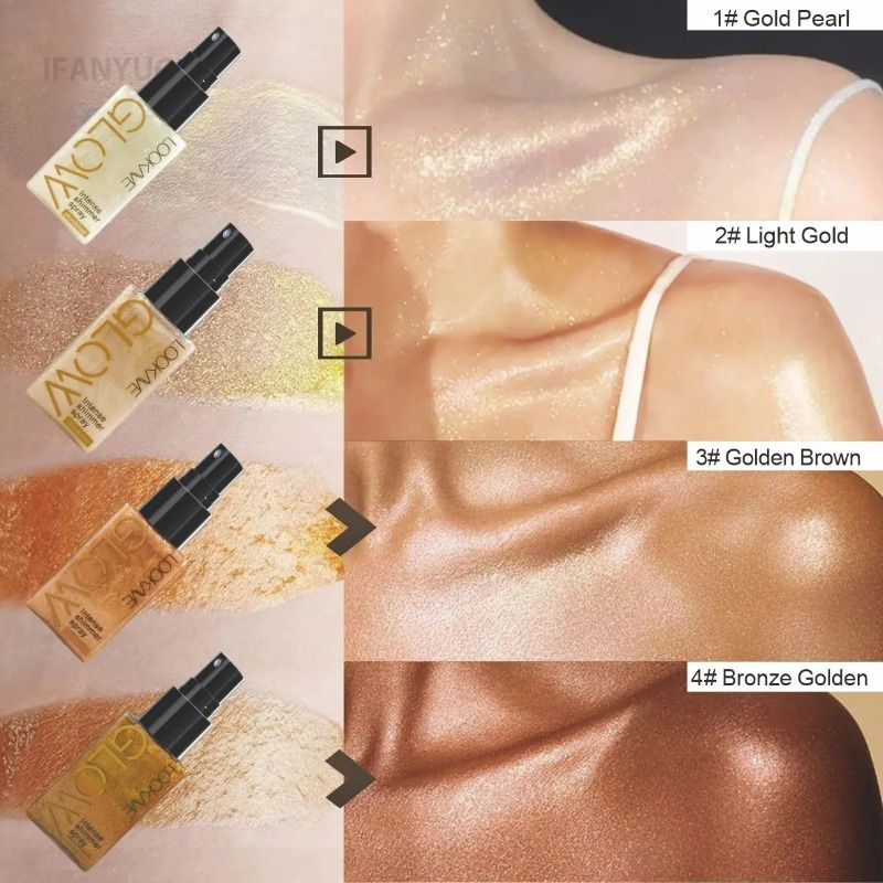 Miniatura: Spray Iluminador Dourado – Efeito Glow Intenso para Rosto e Corpo com Brilho D