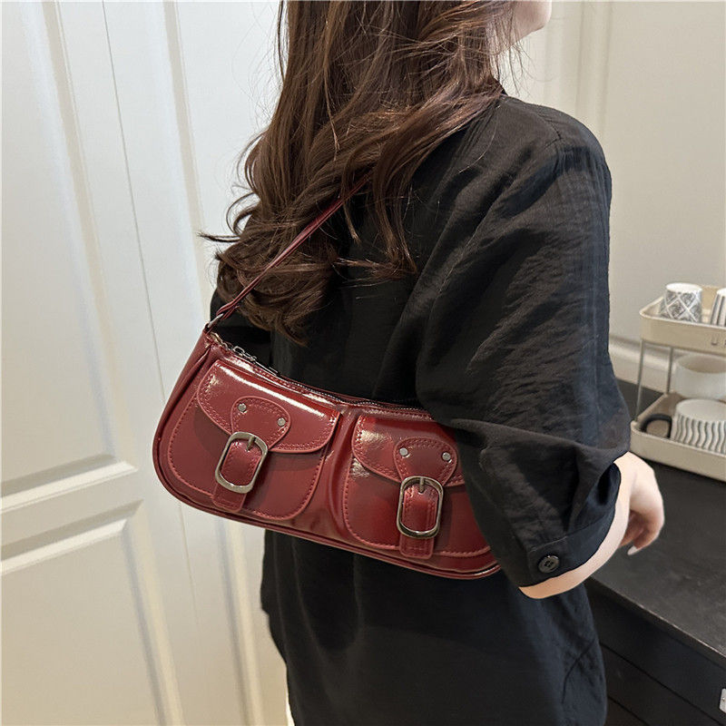Miniatura: Bolsa Feminina Y2K de Ombro – Couro PU, Design Vintage Compacto com Bolsos Dup