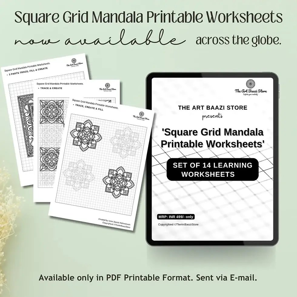 Square Grid Mandala Printable Worksheets Pack – Learn to draw symmetrical mandalas with digital PDF templates from The Art Ba