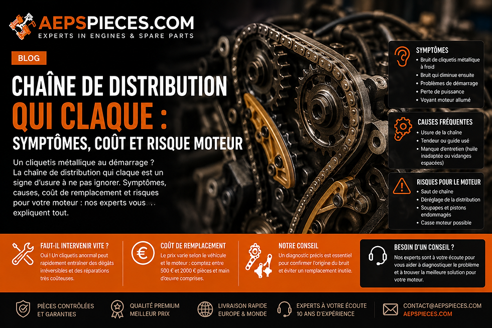 Chaîne de distribution qui claque : symptômes, coût et risque moteur