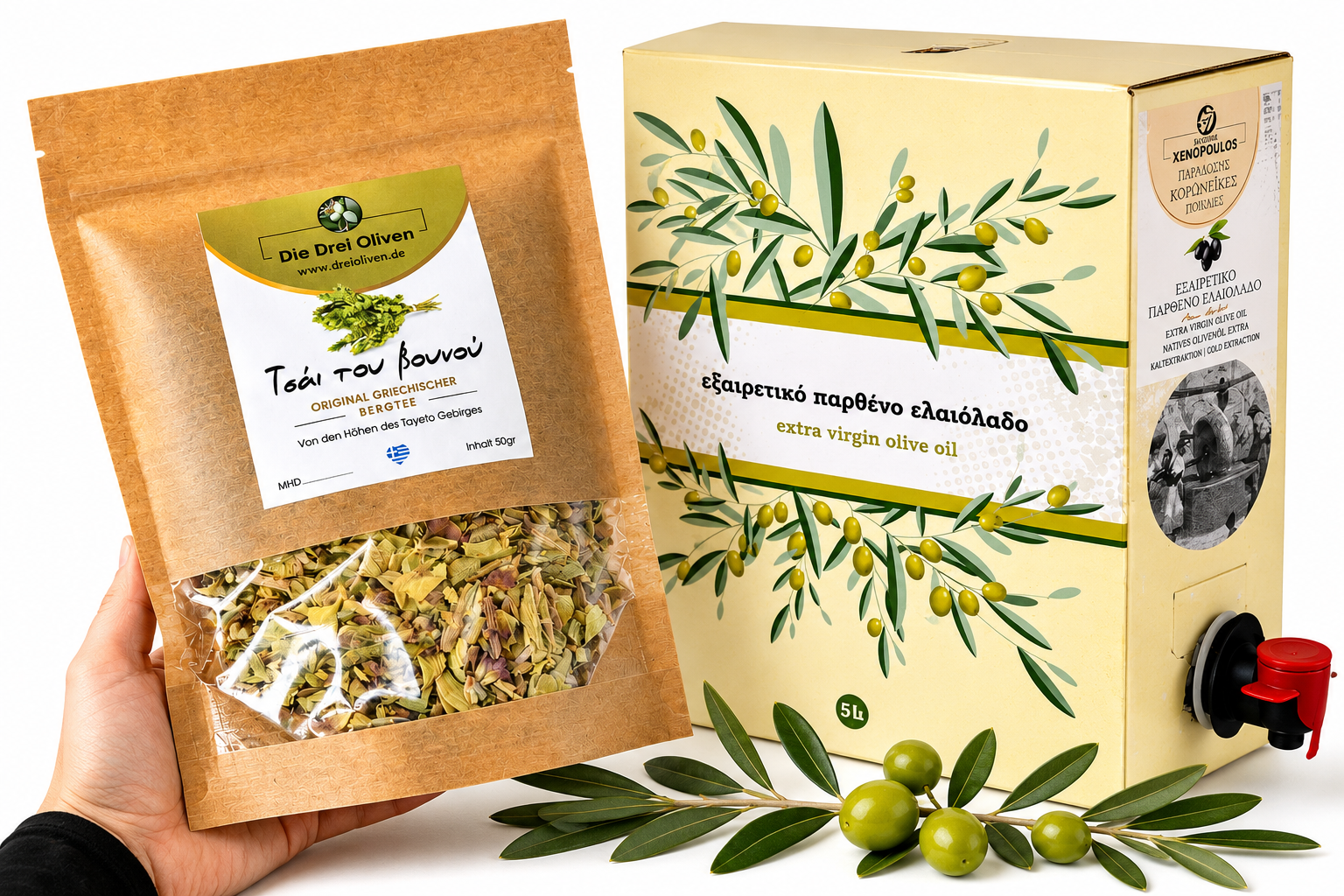 BIO Olivenöl Extra Nativ 5 L Bag-in-Box + Griechischer Bergtee BIO 50 g