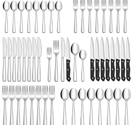 Hiware 48-Piece Silverware Set with Steak Knives, Stainless Steel Flatware Cutlery Set