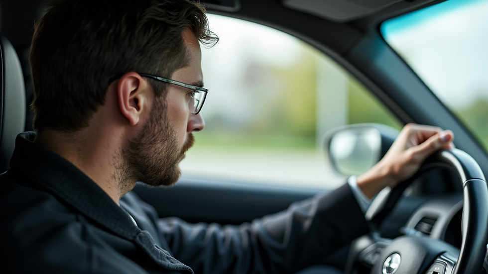 Close-up view of a skilled driver checking the car's safety equipment