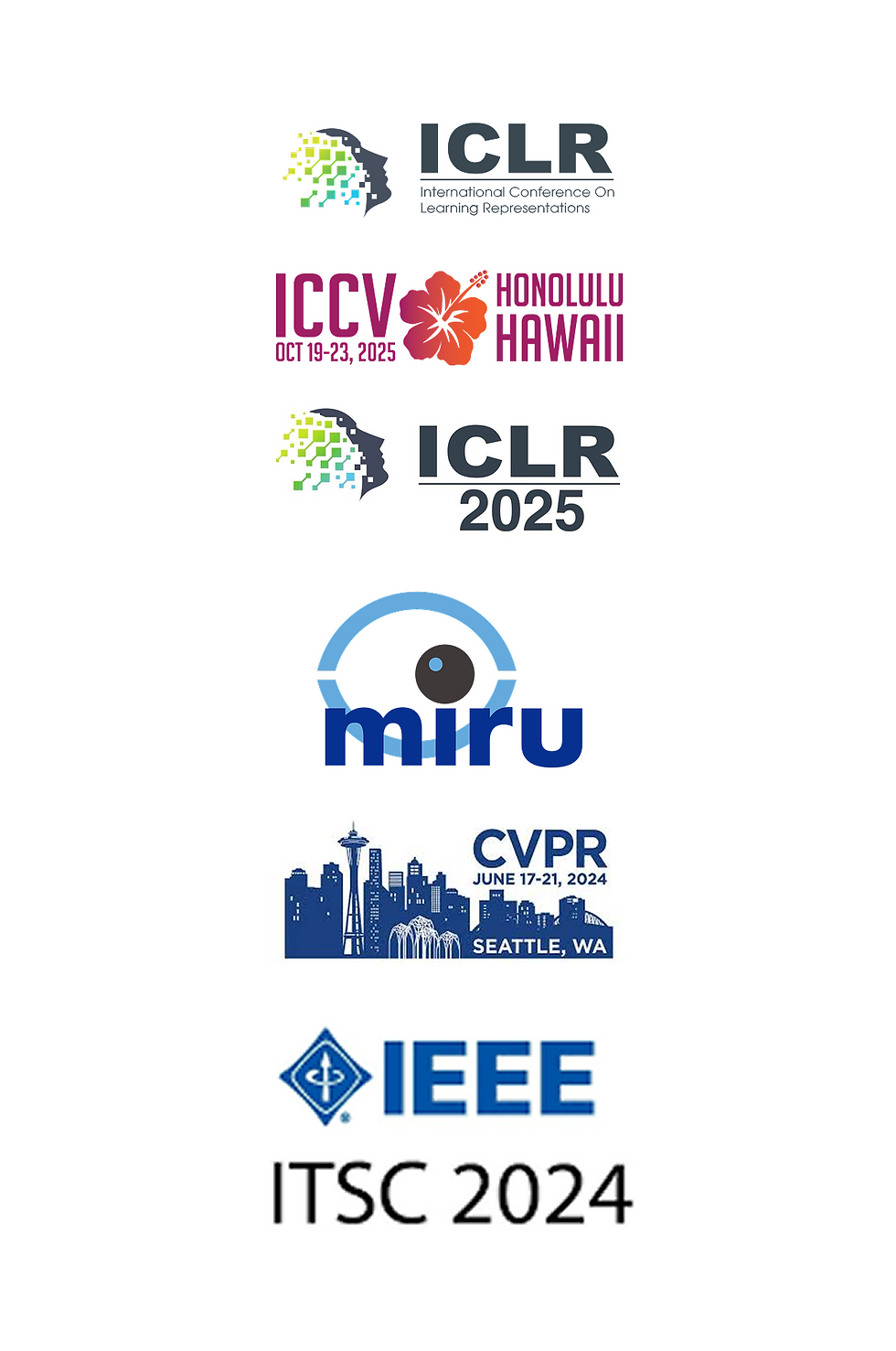 ICLRやCVPR、IEEEなど、研究成果が採択された国際学会のロゴ一覧