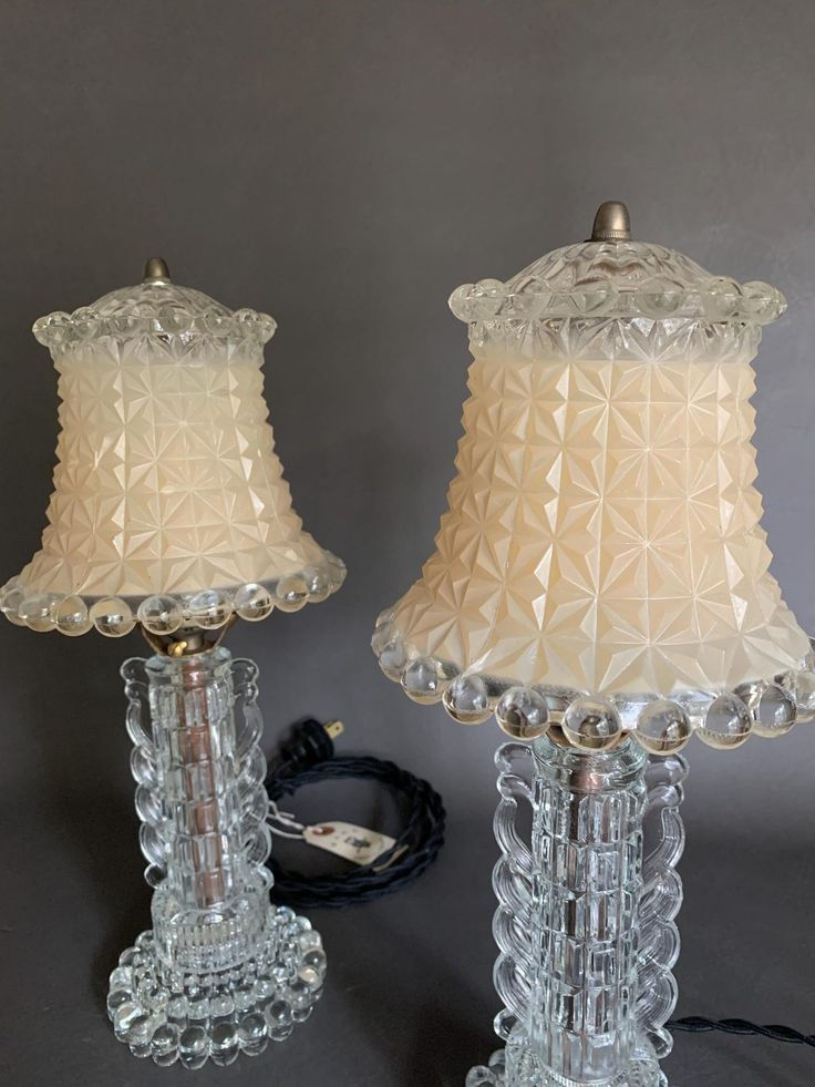 Thumbnail: Art Deco Pressed Glass Boudoir Lamps