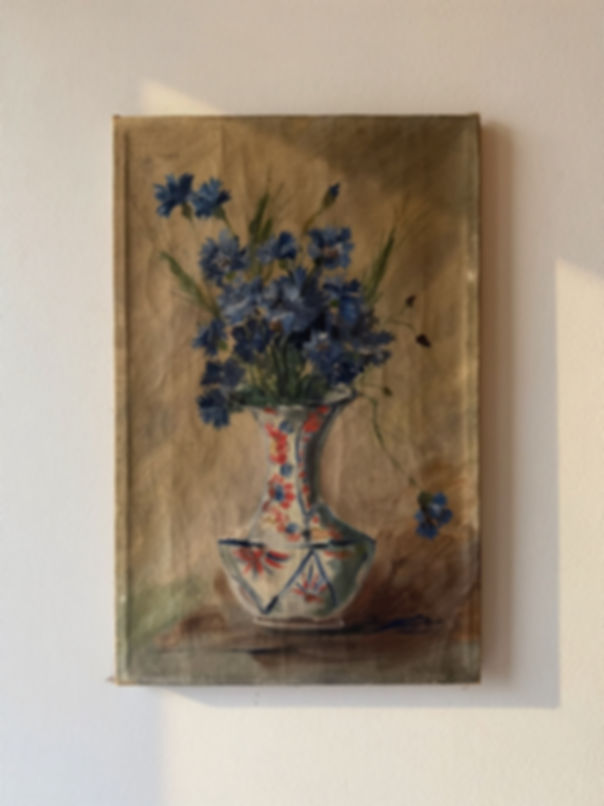 Antique Dutch Cornflowers Oil Painting, Circa 1920s