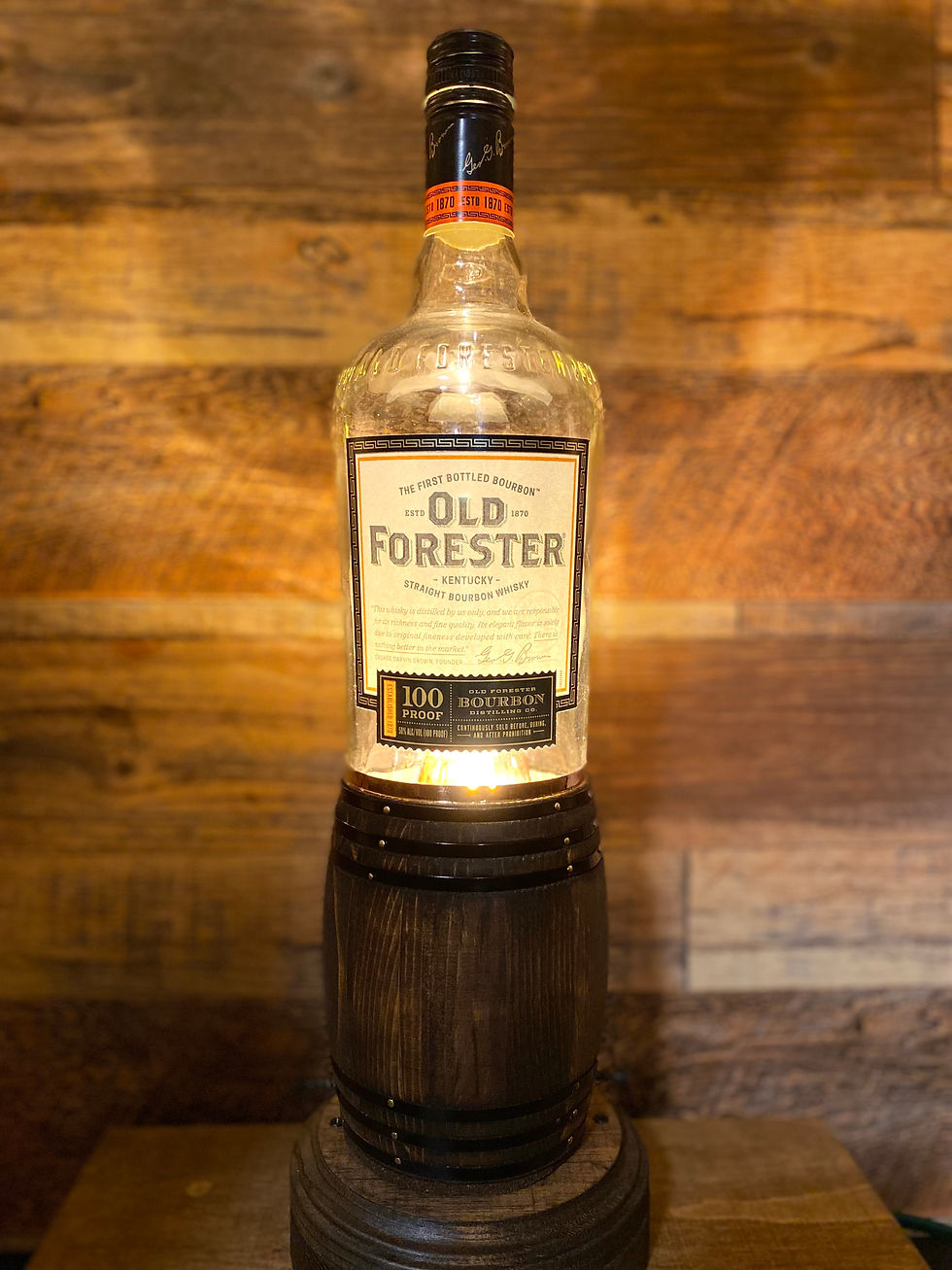 Thumbnail: Old Forester Bourbon Barrel Bottle Lamp (Wired)