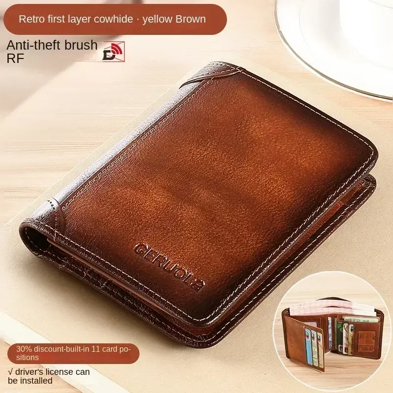 Thumbnail: Leather RFID-Blocking Trifold Wallet | Vintage Design