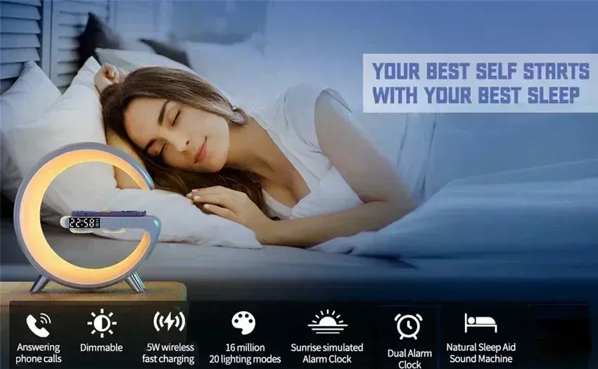 Thumbnail: Wireless Charger Stand Stereo Bluetooth Speaker RGB Night Light Lamp Alarm Clock
